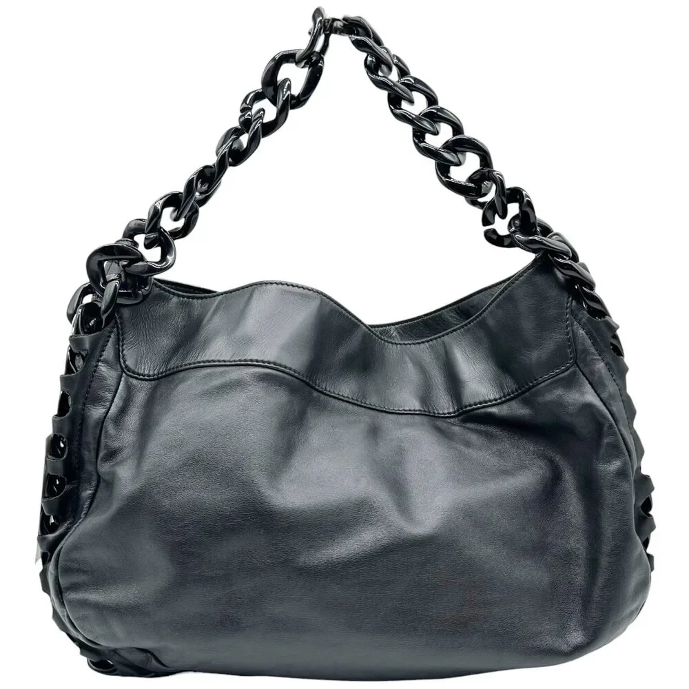 Chanel Black Leather CC Logo Chain Strap Hobo Bag 2006-08